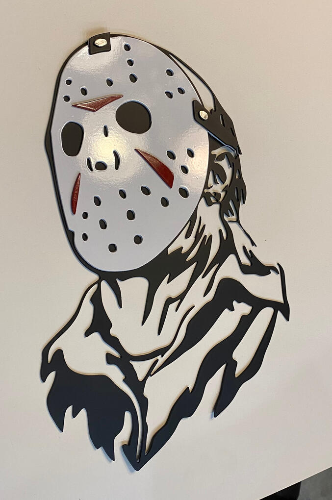 some ch-ch-ch for your he--he-he custom Jason Vorhees multi-layered steel sign is great to celebrate Friday the 13th or Halloween some ch-ch-ch for your he--he-he custom Jason Vorhees multi-layered steel sign is great to celebrate Friday the 13th or Halloween